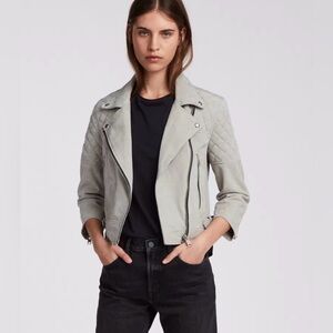 AllSaints Beattie Grey Suede Leather Cropped Biker Moto Jacket Size 0